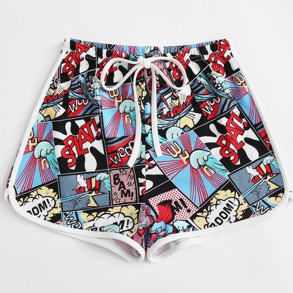 Pop Art Comic Graphic Tie Front Dolphin Shorts - Picture 4 of 7